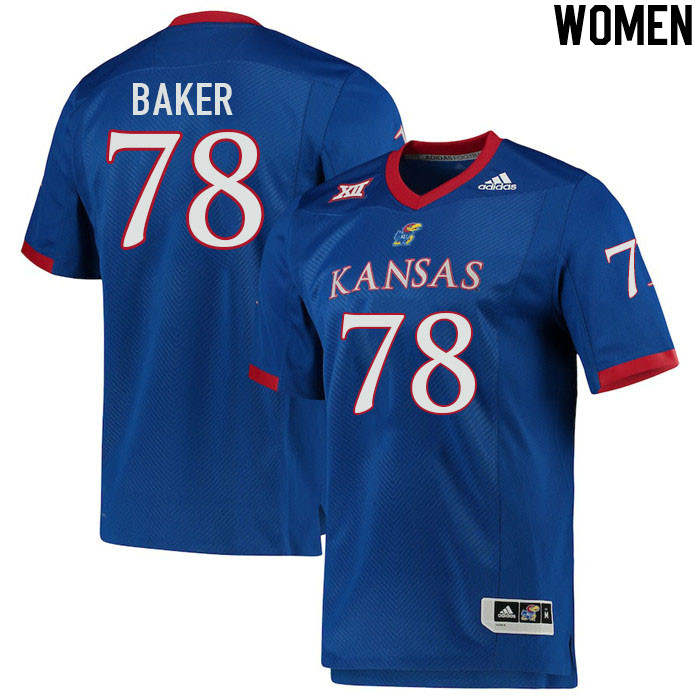 Women #78 Joey Baker Kansas Jayhawks College Football Jerseys Stitched Sale-Royal